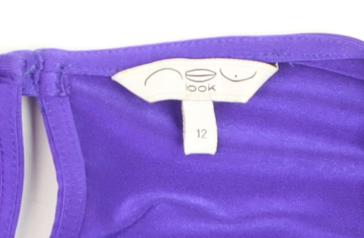 New Look Women’s Purple Bubble Hem Party Dress Size 12 Sleeveless V-Neck