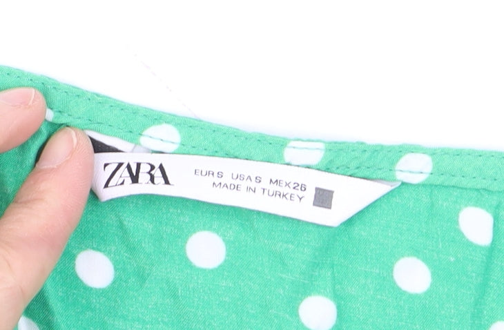 Zara Women Green Polka Dot Midi Fit & Flare Dress S