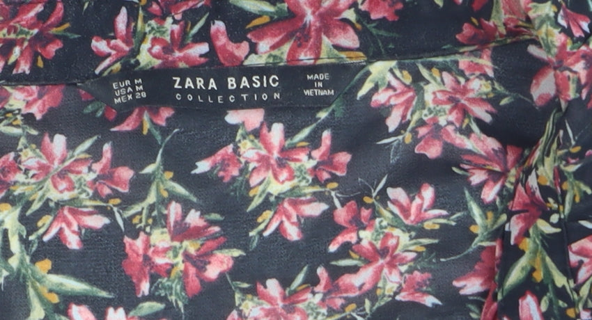 Zara Women Tunic Floral Chiffon Ruffle Blouse Multicoloured M