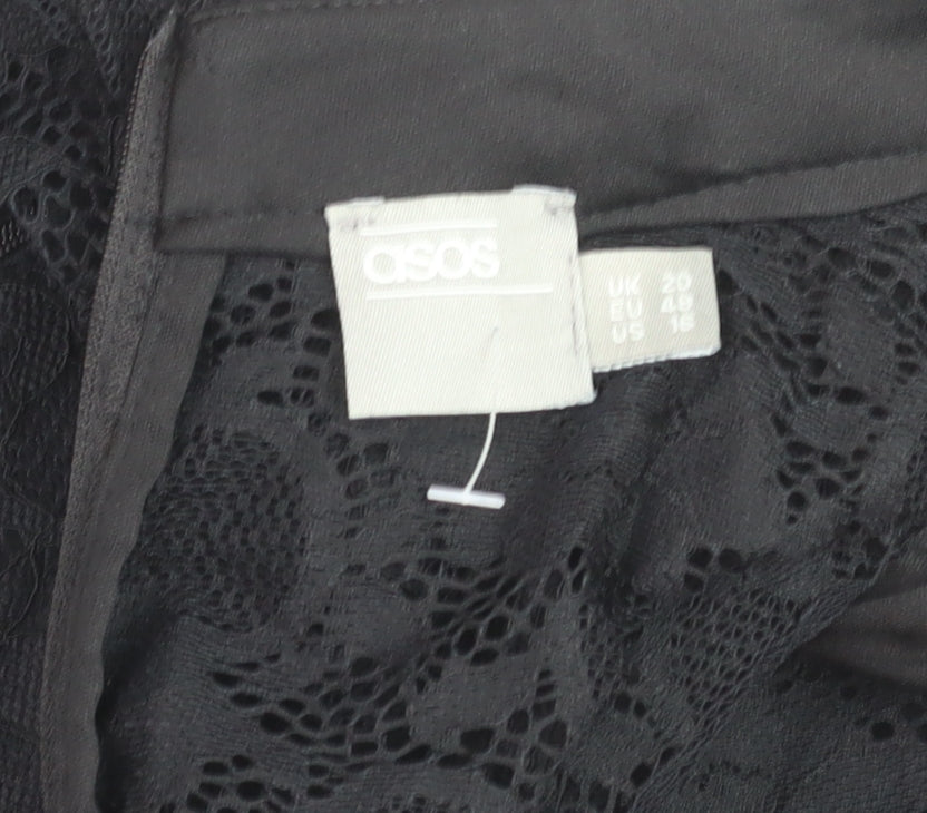 ASOS Women's Black Lace High Neck Short Sleeve Jumpsuit Size 20