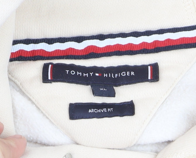 Tommy Hilfiger Men’s Beige XL Pullover Hoodie Classic Logo