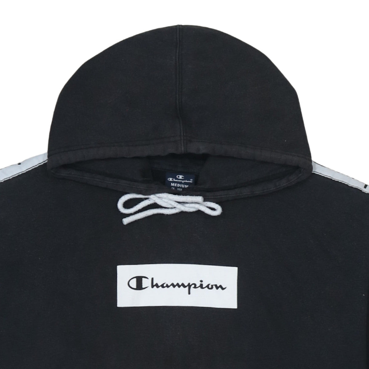 Champion Men’s Black Pullover Hoodie Medium Logo Tape Fleece