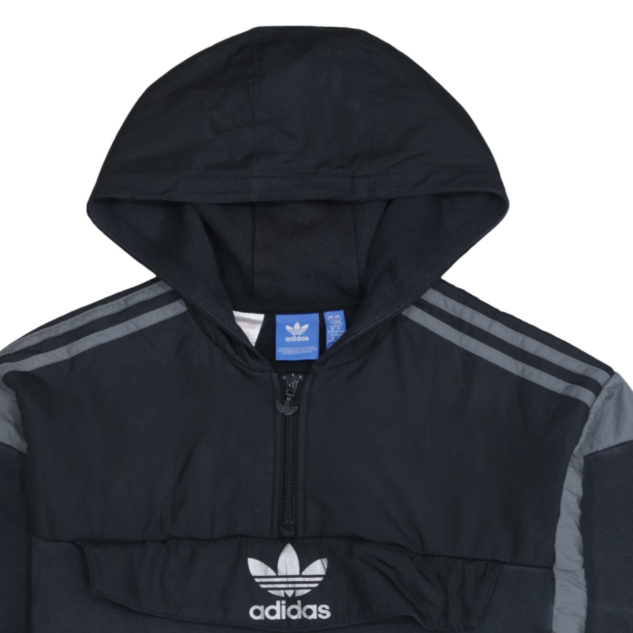 Adidas Boys Black 1/2 Zip Pullover Hoodie with Grey Stripes Size 15-16 Years