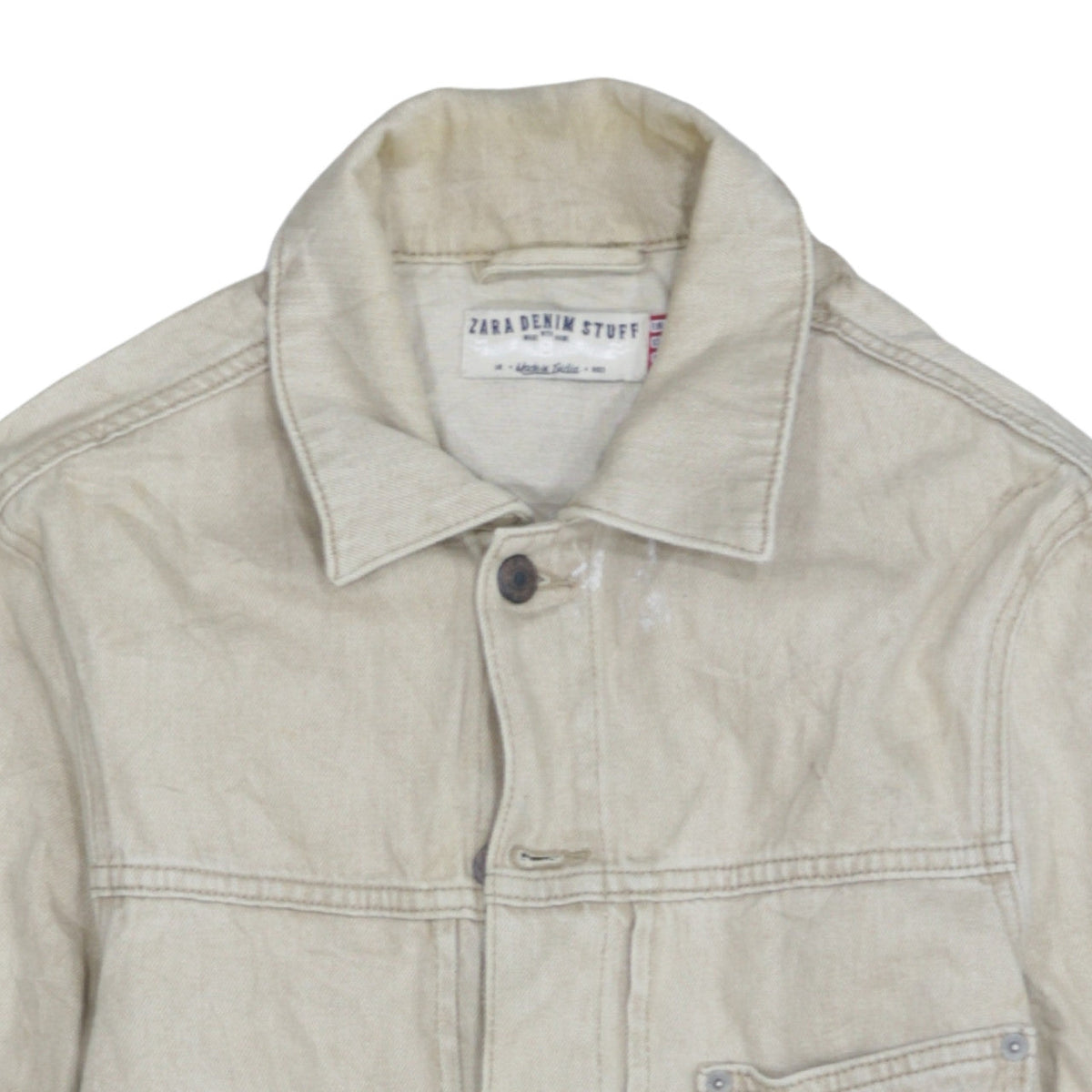 Zara Men Beige Slim Fit Denim Button-Up Jacket Size S