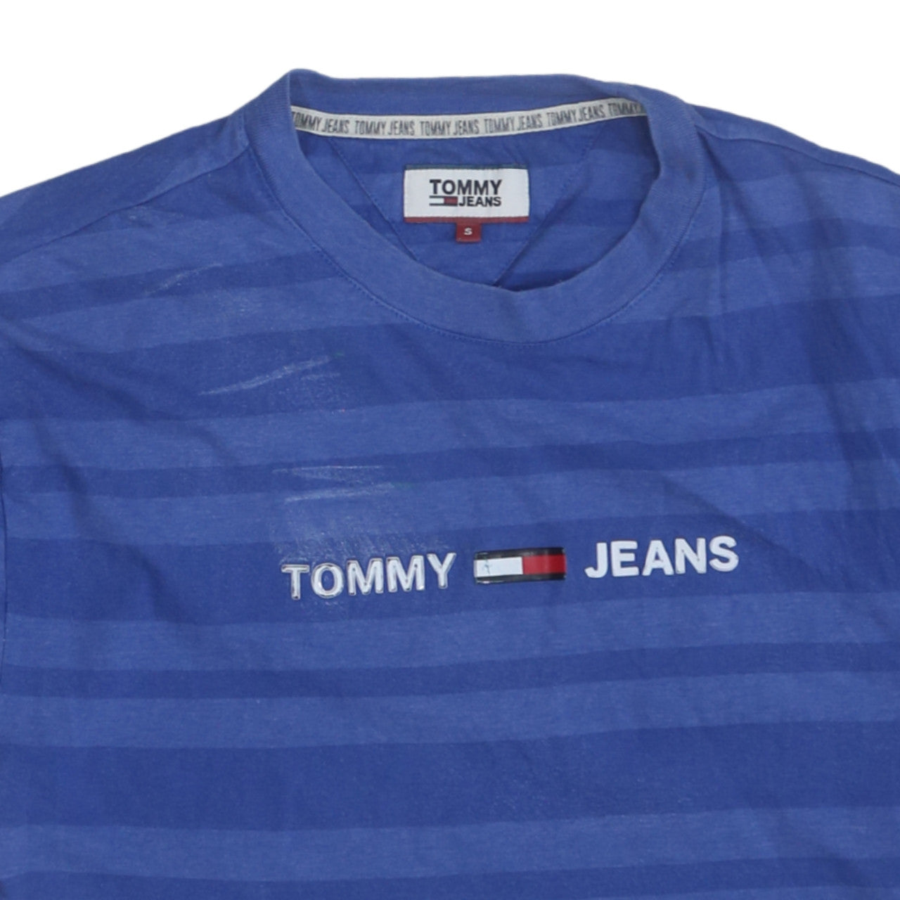 Tommy Jeans Men's Blue Striped Crew Neck Logo T-Shirt Size S