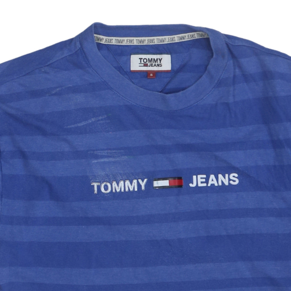 Tommy Jeans Men's Blue Striped Crew Neck Logo T-Shirt Size S