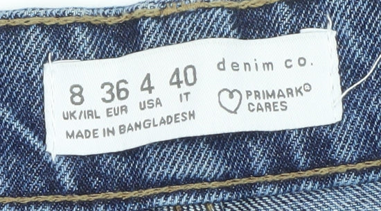 Primark Women’s Blue High Rise Mom Jeans Size 8 Relaxed Fit Denim