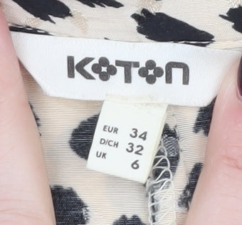 Koton Women’s Beige Animal Print Wrap Dress Size 6 Long Sleeve