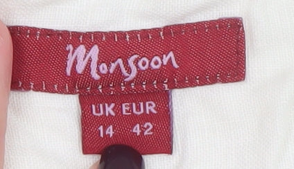 Monsoon Women Ivory Chino Cropped Trousers Size 14 Cotton Blend