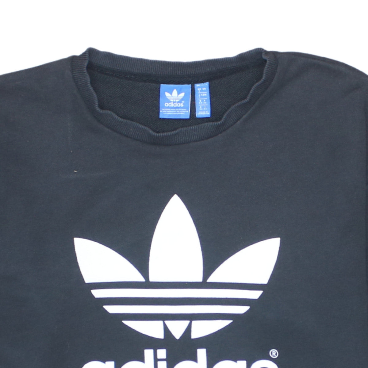 Adidas Women Black Crew Neck Trefoil Logo Pullover Sweatshirt Size 8