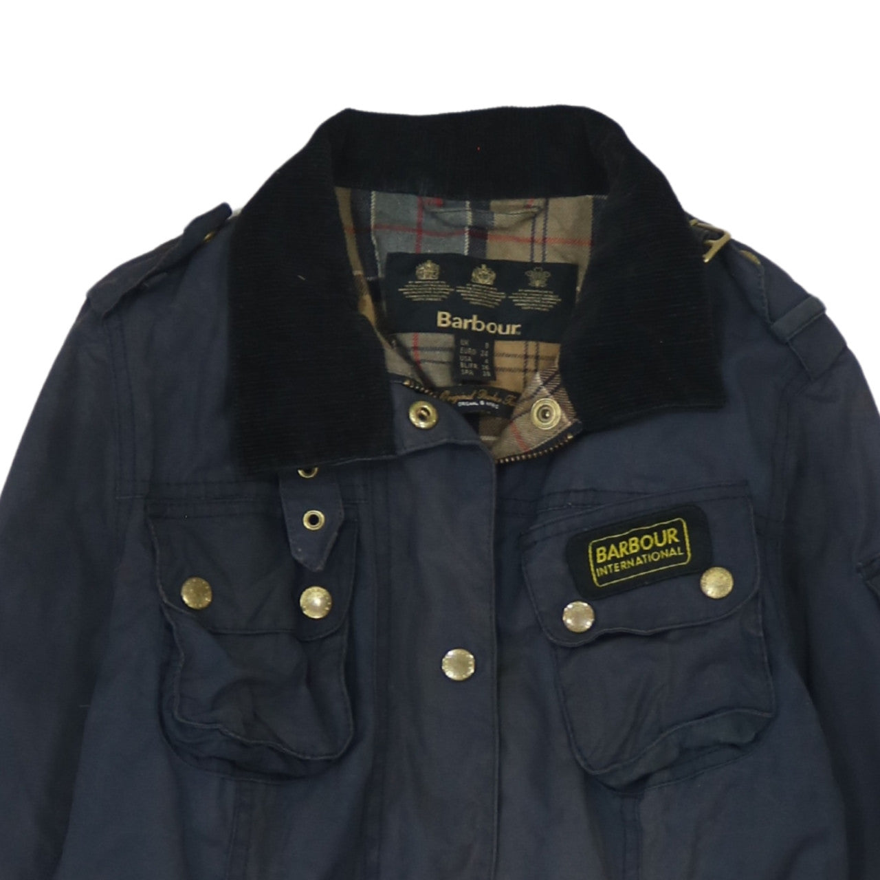 Barbour Womens Blue Waxed Cotton Belted Motorcycle Jacket Size 8