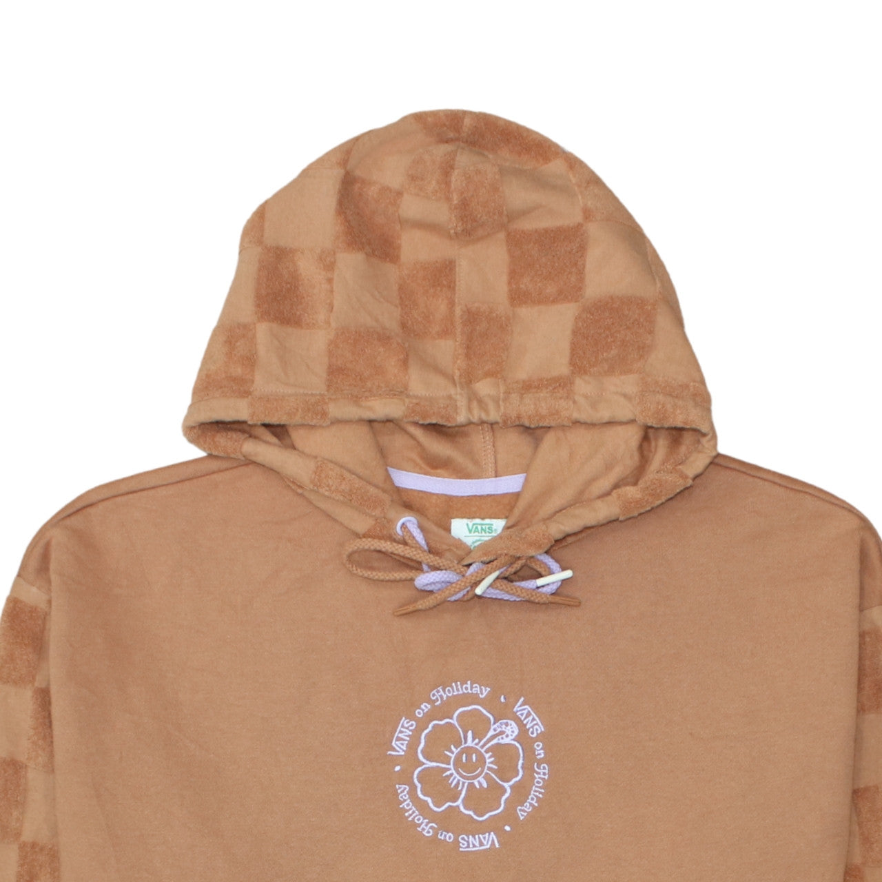 Vans Mens Brown Small Pullover Hoodie Checkerboard Fleece Cotton Blend