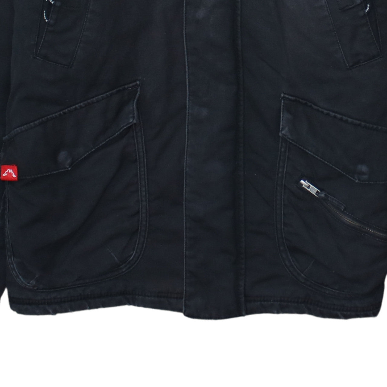 Kappa Men's Black Hooded Parka Jacket Size L Full Zip Cotton Blend