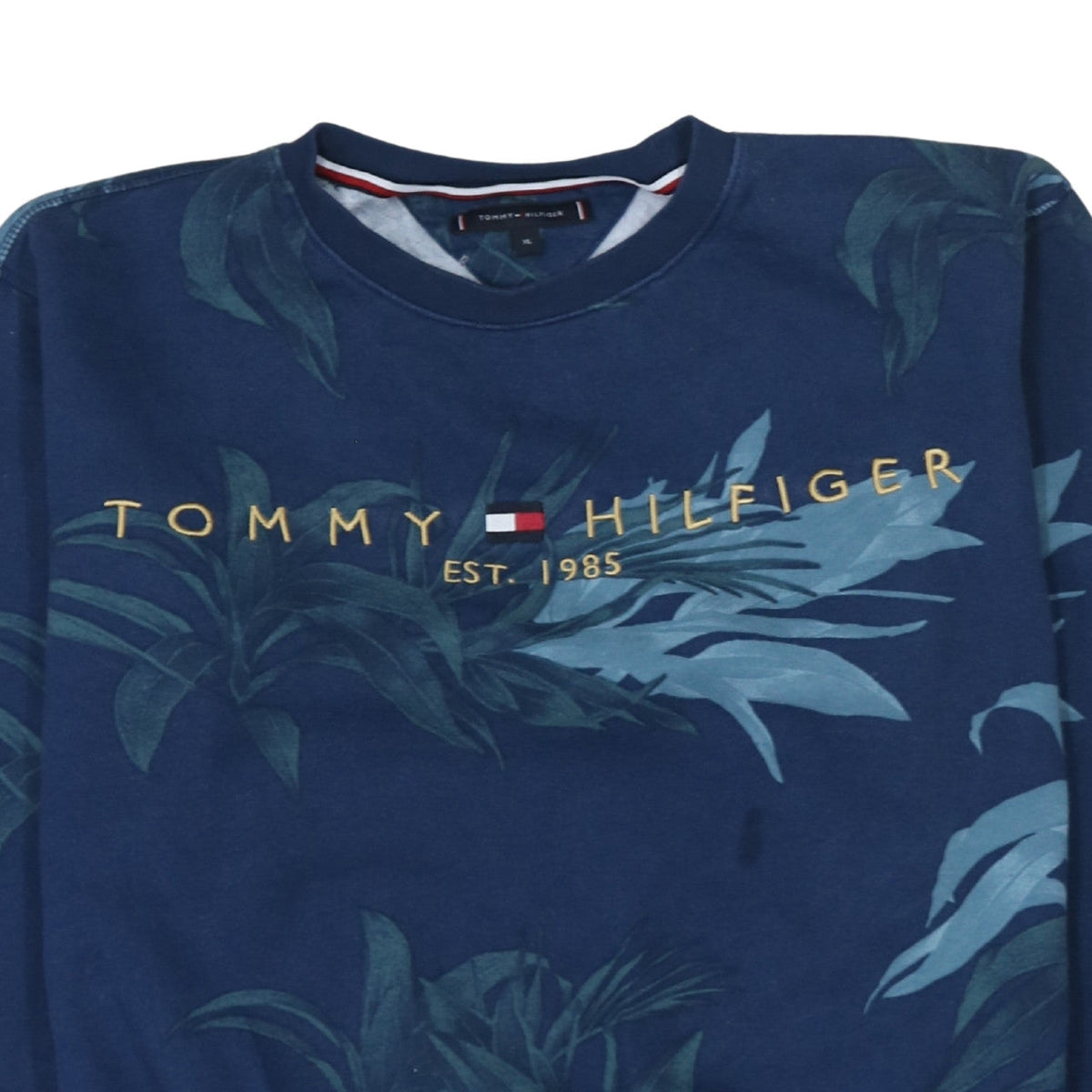 Tommy Hilfiger Women Blue Floral Print Crew Neck Sweatshirt XL