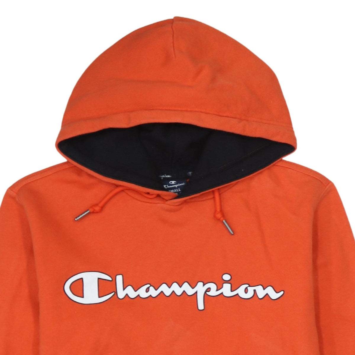Champion Men's Orange Small Pullover Hoodie with Logo Print