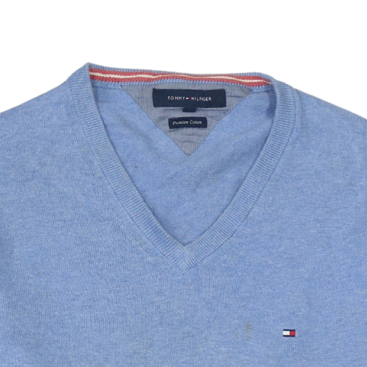 Tommy Hilfiger Men's Blue Cotton V-Neck Jumper Size S
