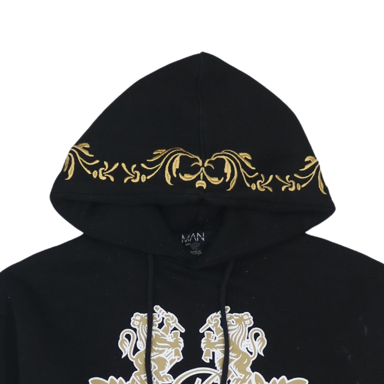 boohooMAN Men's Black XS Pullover Hoodie Graphic Print Embroidered Design