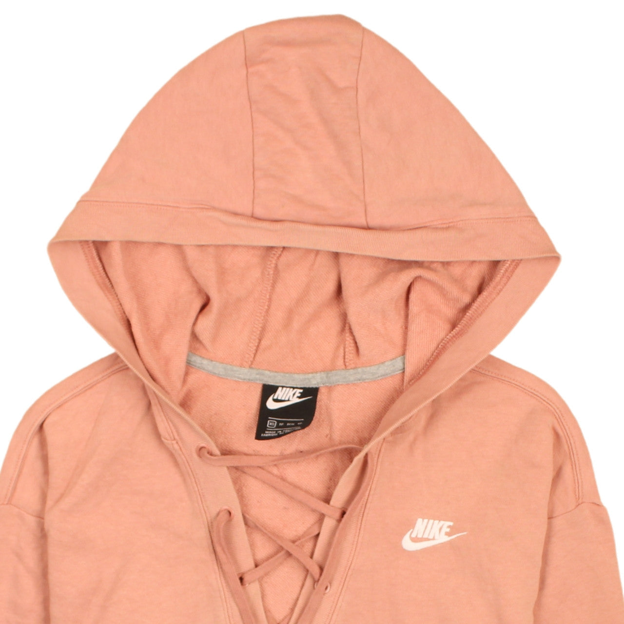 Nike Womens Pink Lace Up Pullover Hoodie XS Cotton Blend
