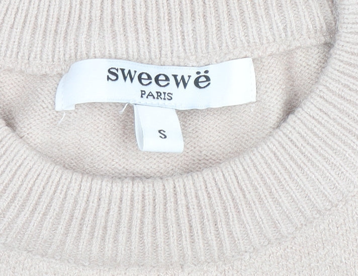 Sweewe Paris Women Beige 1986 Crew Neck Pullover Jumper Size S
