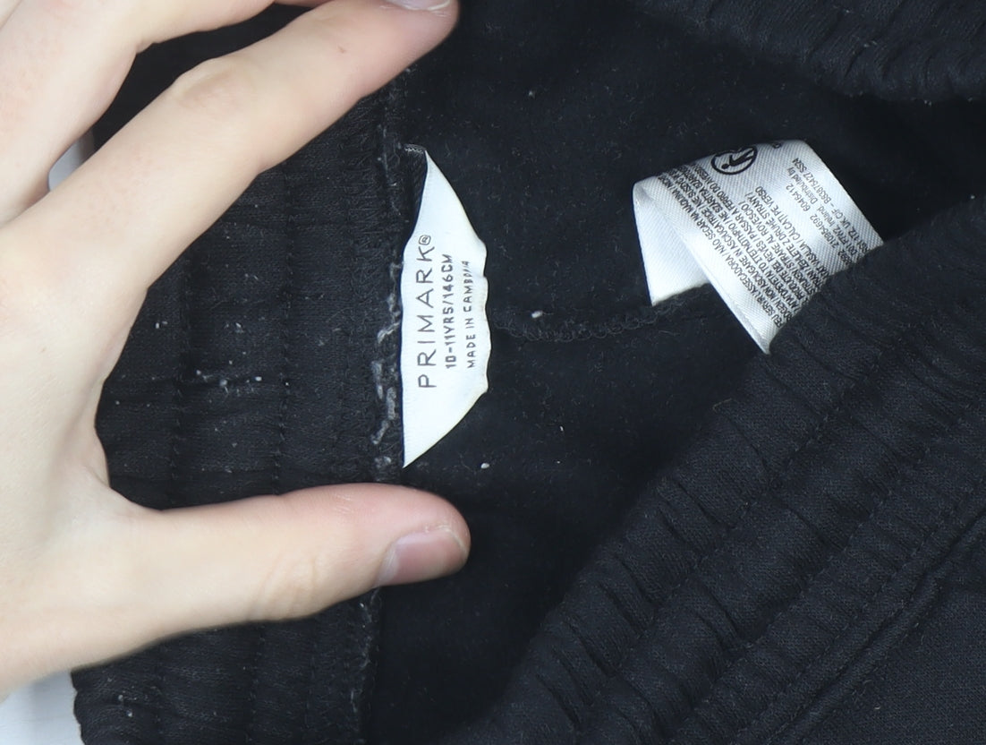 Primark Girls Black Jogger Sweatpants 11 Years Cotton Blend Elastic Waist
