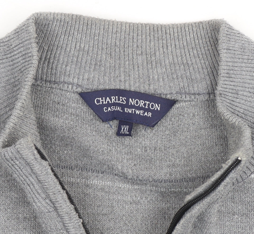 Charles Norton Men’s Grey 2XL Striped Half Zip Acrylic Jumper