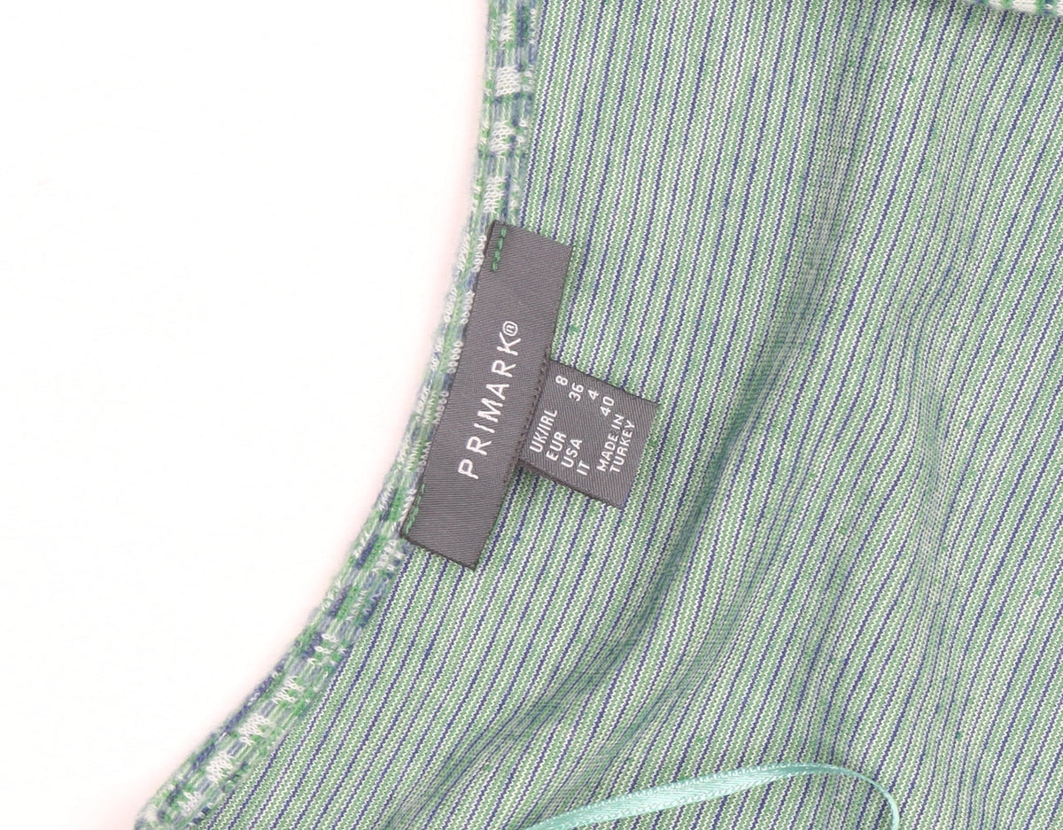 Primark Women’s Green Bodycon Knit Dress Size 8 Long Sleeve Square Neck