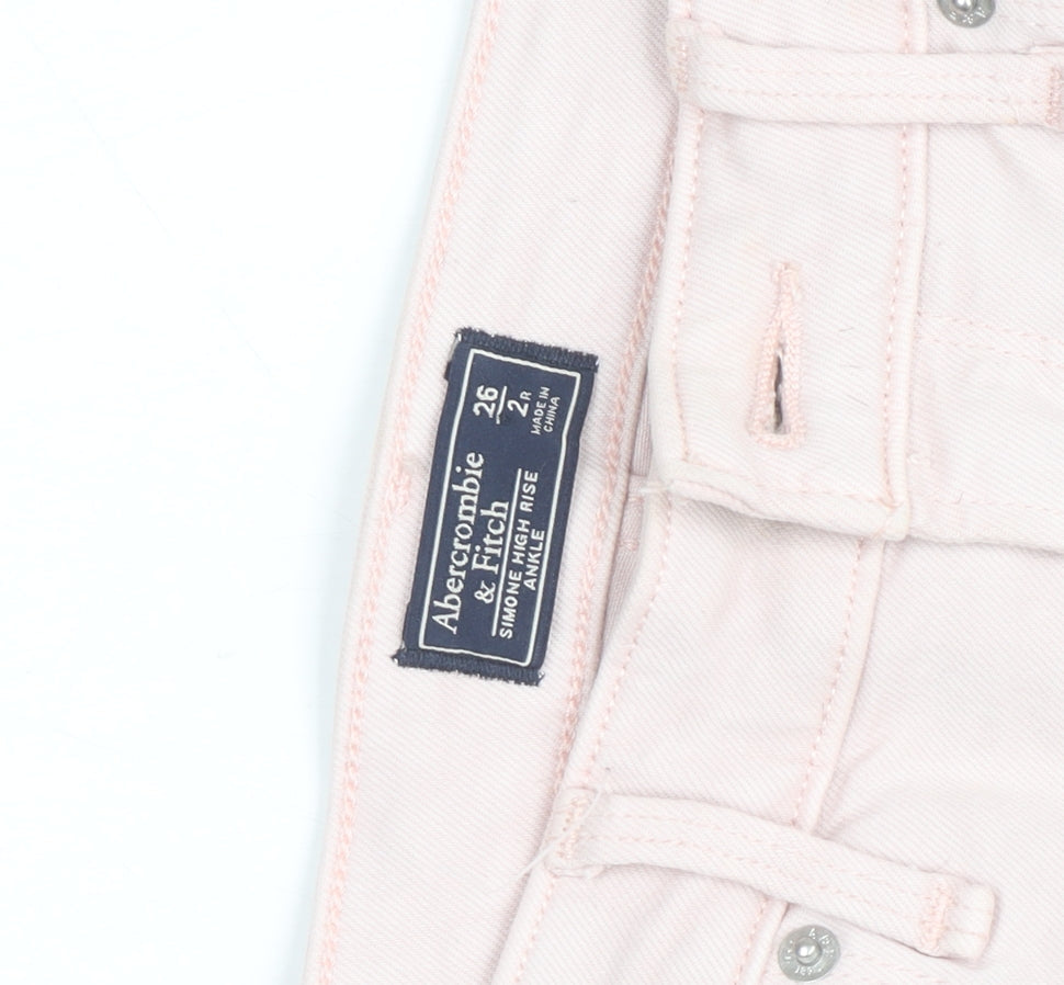 Abercrombie & Fitch Womens Pink 2 High Rise Ankle Distressed Jeans