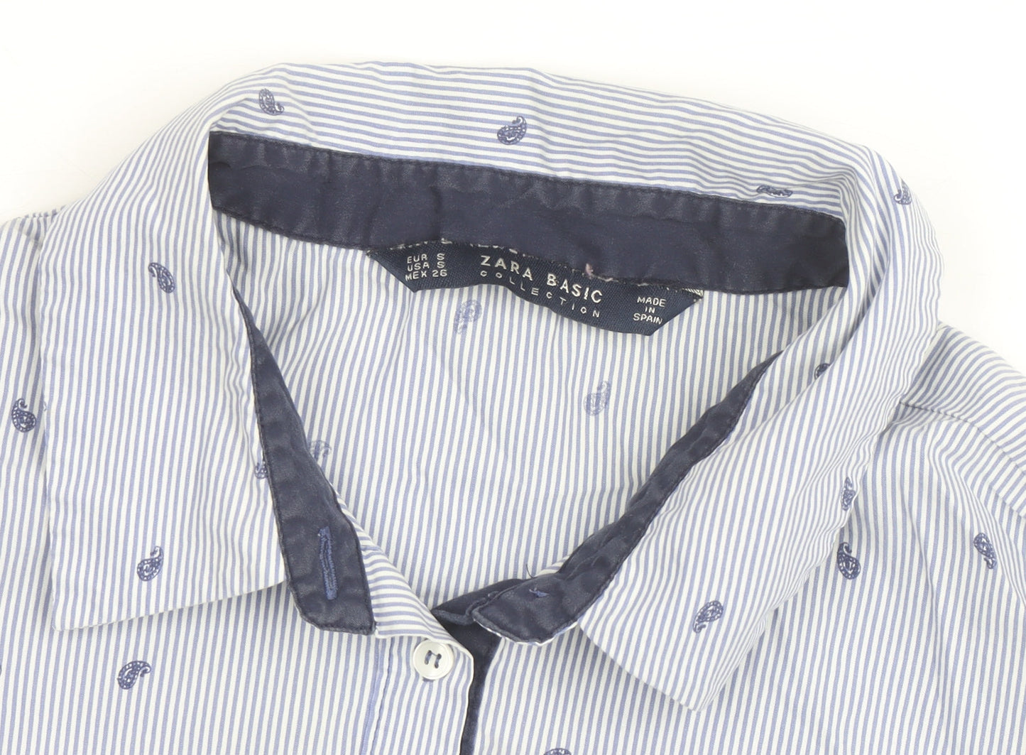Zara Basic Women Blue Striped Paisley Long Sleeve Blouse Size 8