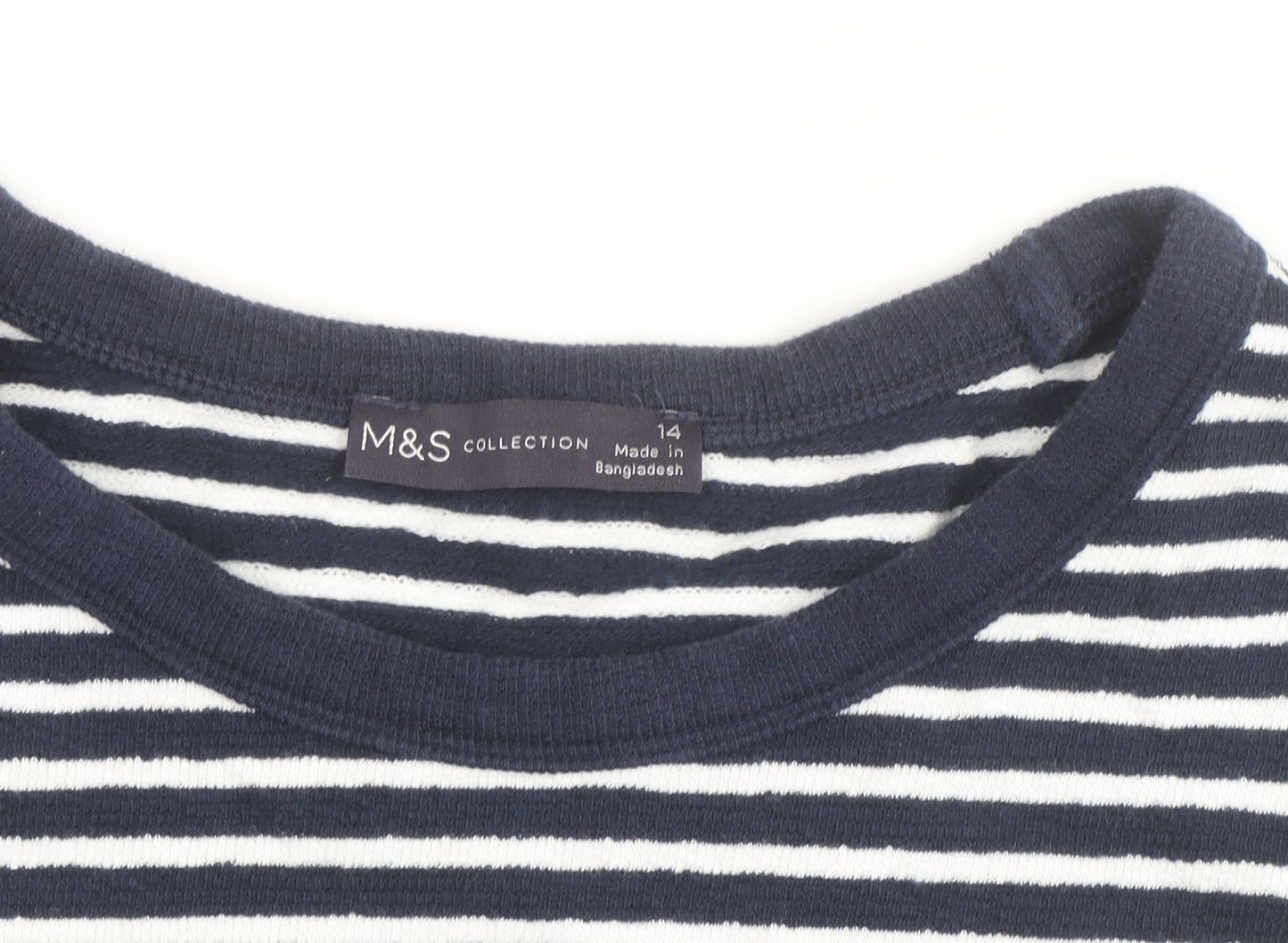 Marks and Spencer Men's Blue Striped Long Sleeve Cotton Top Size 14