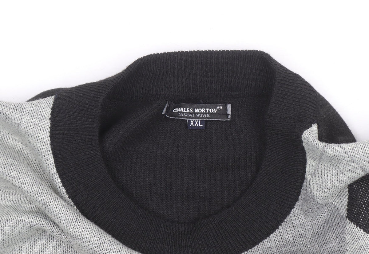 Charles Norton Mens Grey Argyle Crew Neck Pullover Jumper 2XL