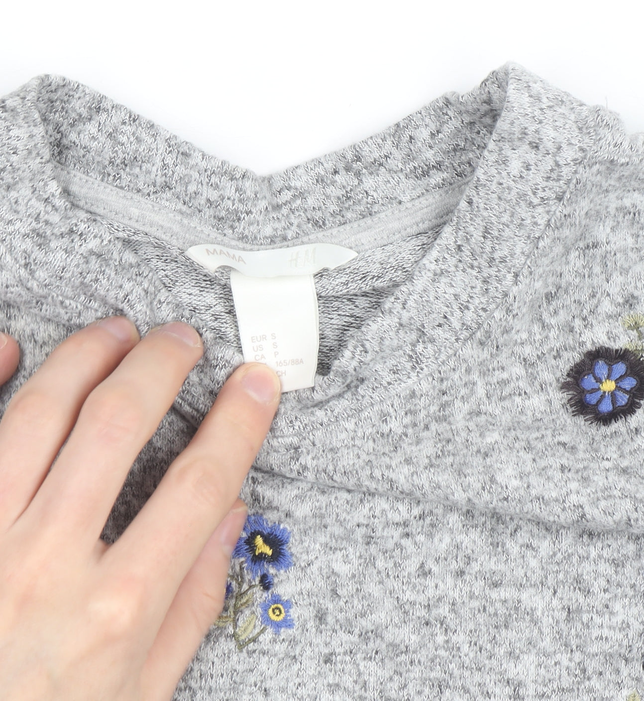 H&M Women Grey Floral Embroidered Maternity Pullover Jumper Size S