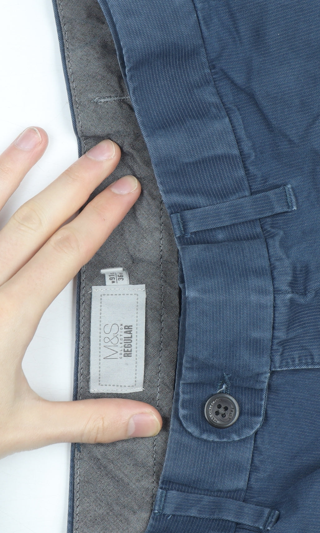 Marks and Spencer Men Blue Regular Fit Chino Trousers 36L