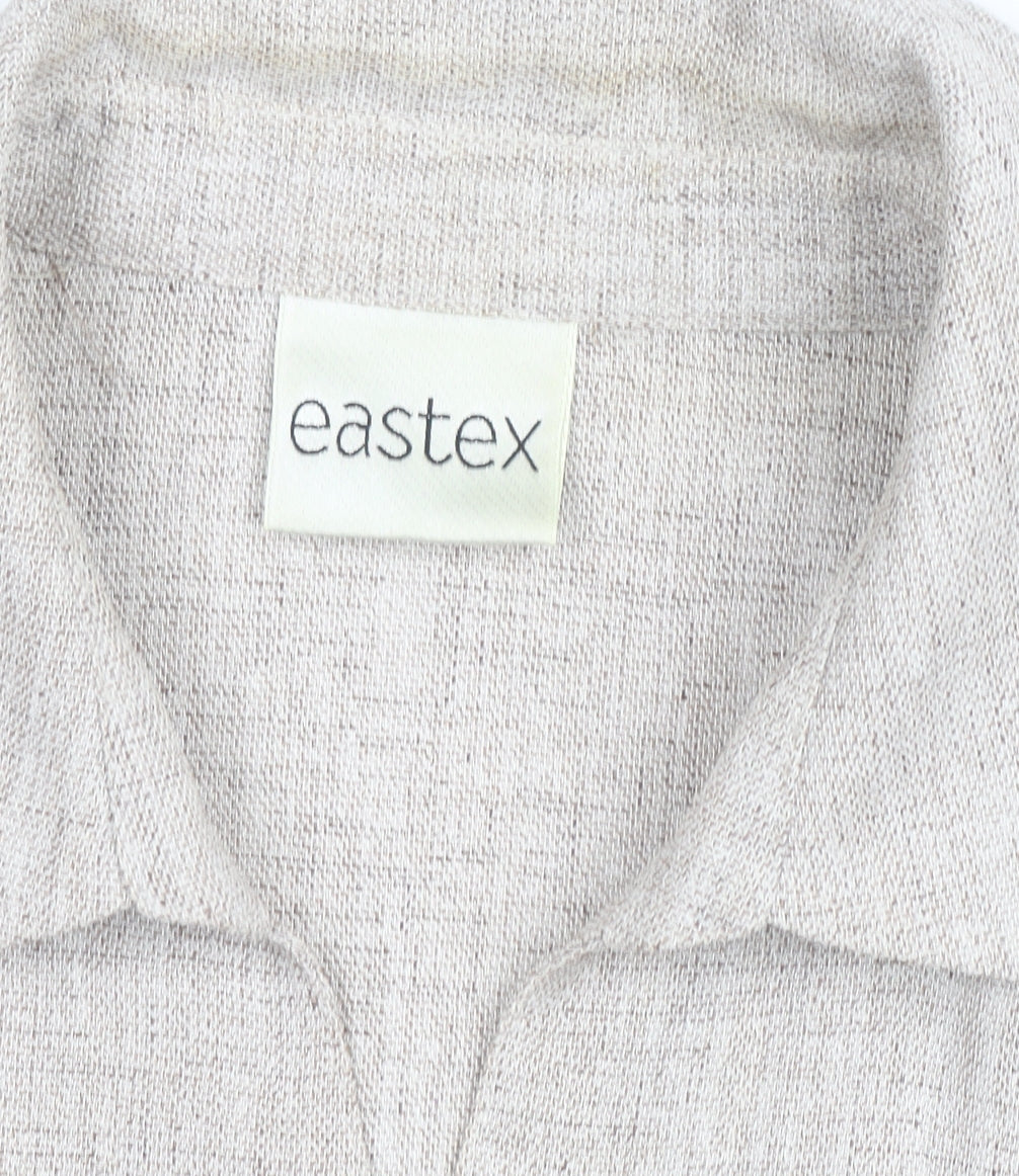 Eastex Women Beige 3/4 Sleeve Collared Button-Up Shirt Size 14
