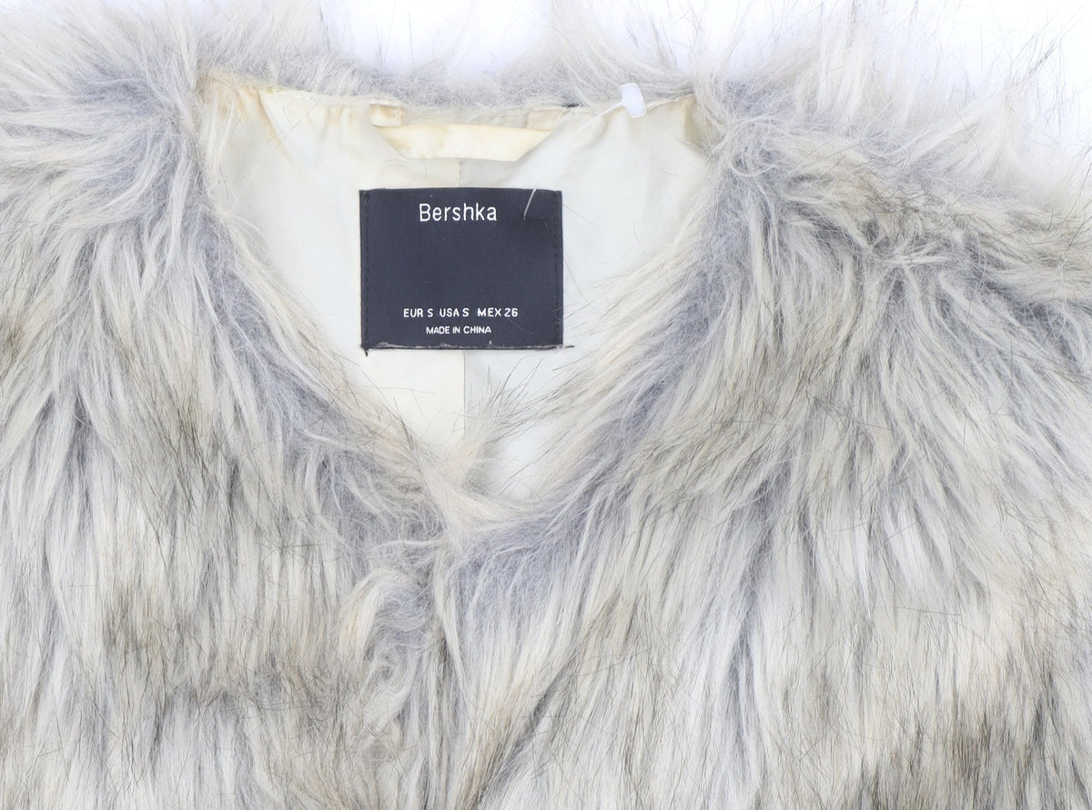 Bershka Women's Grey Faux Fur Waistcoat Size S Midi Lined Open