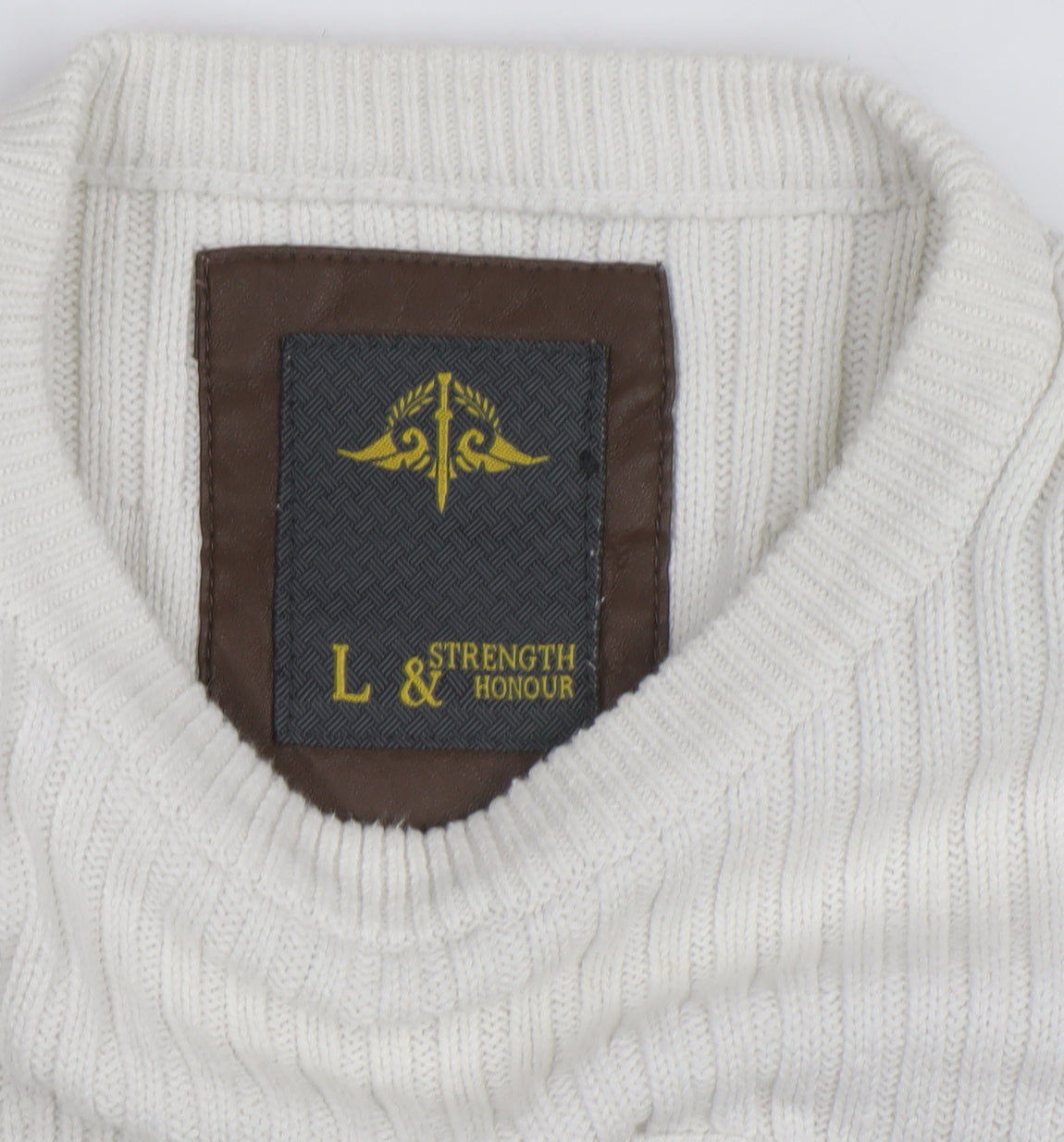 Strength & Honour Men's Ivory Cotton Crew Neck Jumper L