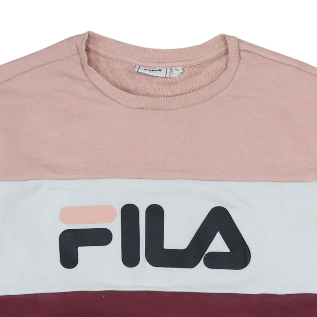 Fila Women’s Pink Colourblock Logo Sweatshirt Size S Casual Crew Neck