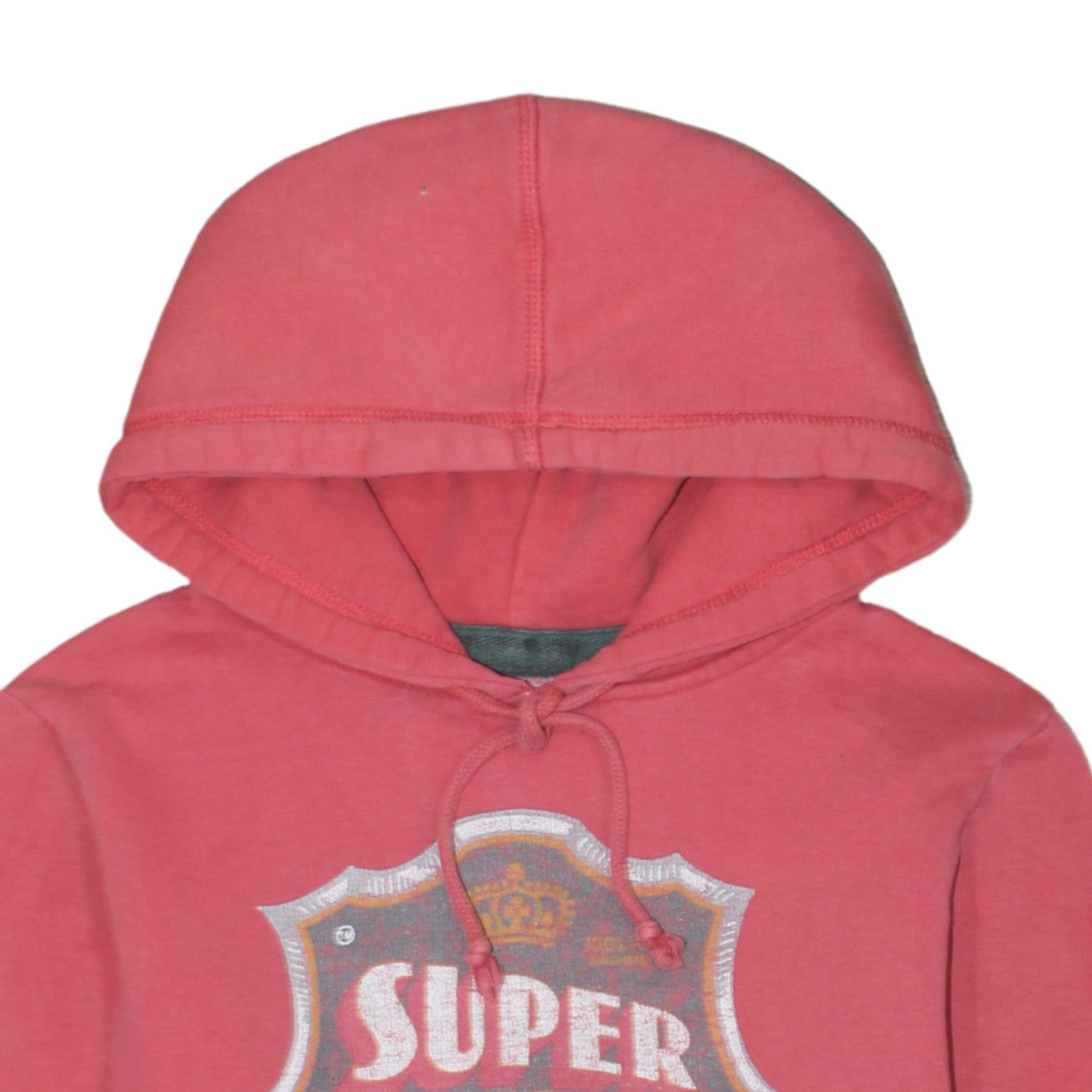 Superdry Men Red Pullover Hoodie Large Graphic Fleece Retro Style