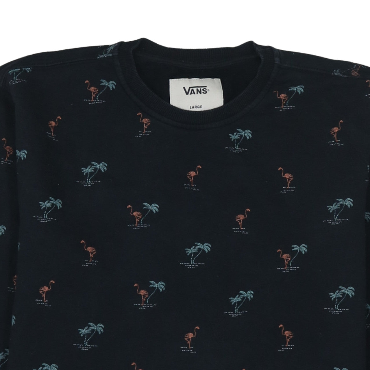 Vans Men’s Black Tropical Flamingo Print Cotton Crew Neck Sweatshirt L
