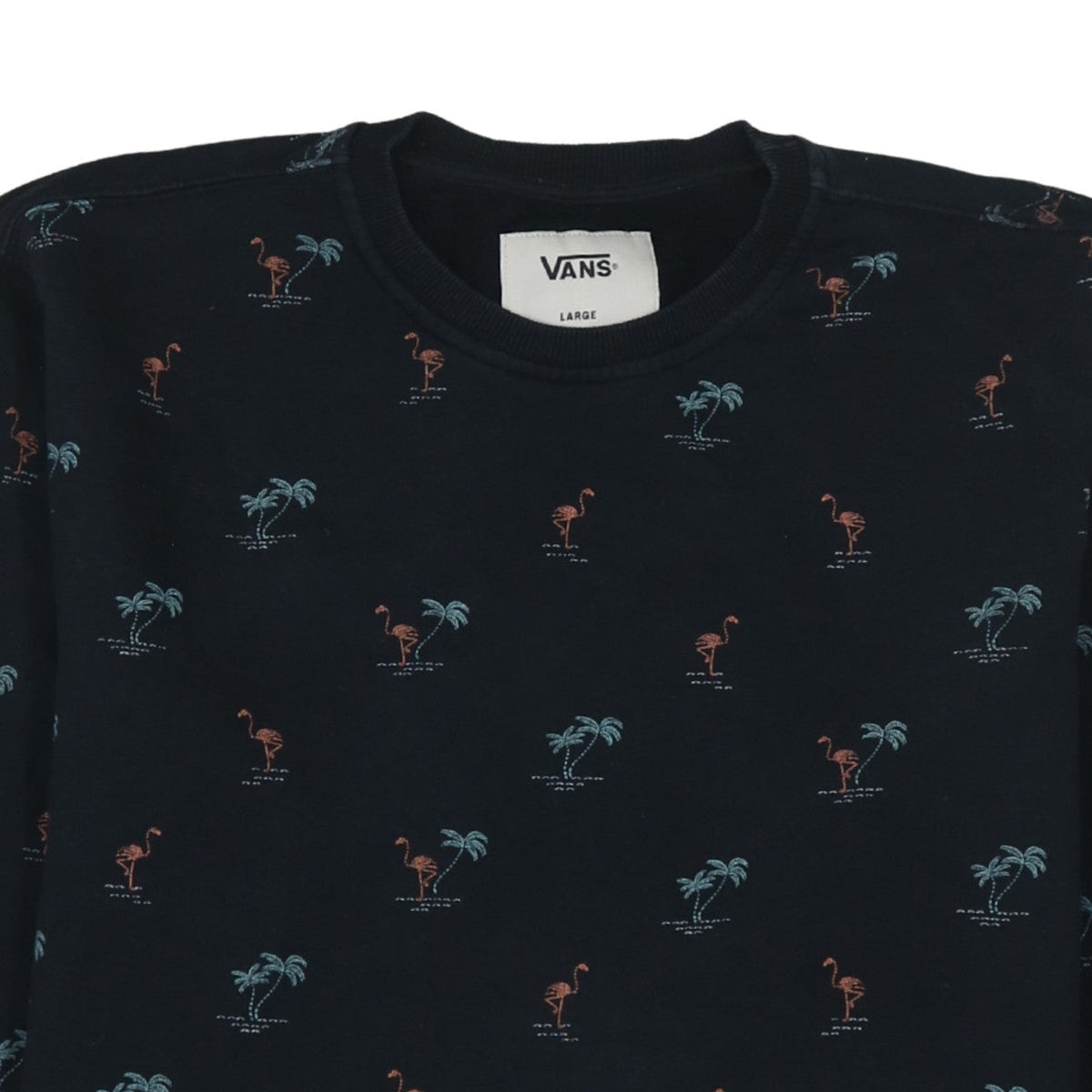Vans Men’s Black Tropical Flamingo Print Cotton Crew Neck Sweatshirt L
