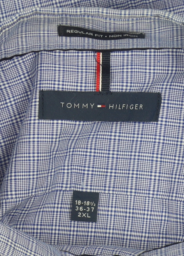 Tommy Hilfiger Men's Blue Check Regular Fit 2XL Long Sleeve Shirt