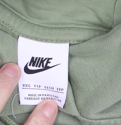 Nike Men Green Cotton Pullover Hoodie XXS Hooded Kangaroo Pocket