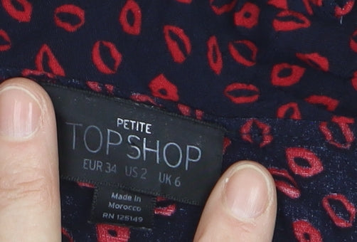 Topshop Petite Blue Red Ruffle Wrap Blouse Women’s Size 6