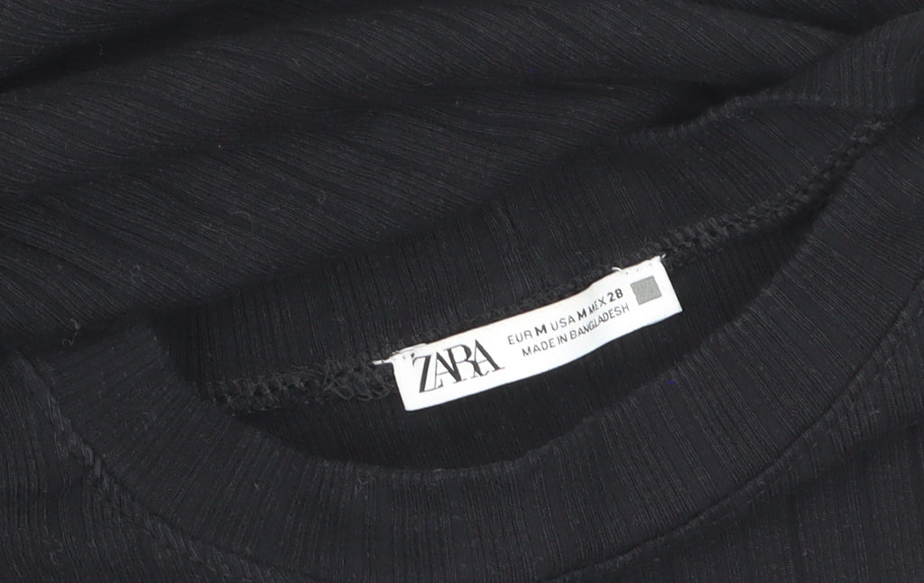 Zara Women Black Knit Long Sleeve Knee Length Sweater Dress M