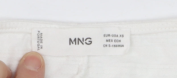 Mango Women's White XS Relaxed Cotton Blend Short Sleeve T-Shirt