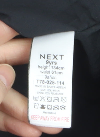 Next Girls Black Hooded Rain Coat 9 Years Water Resistant Nylon Jacket