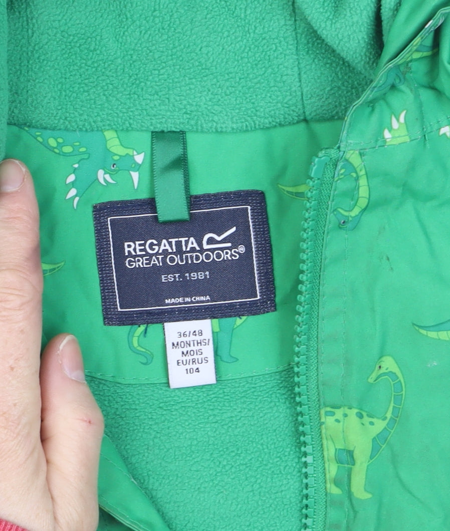 Regatta Unisex Baby Green Dinosaur Rain Coat Jacket 4 Plus Hooded Polyester