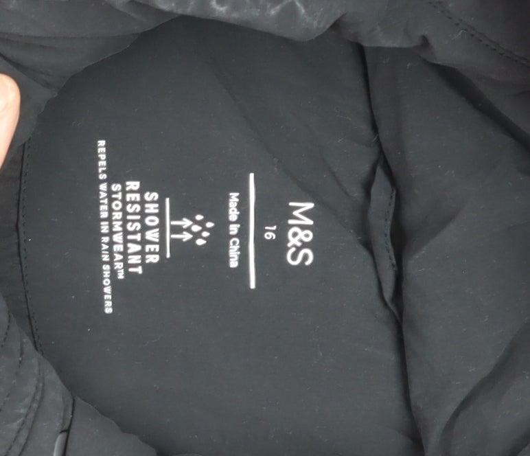 Marks & Spencer Unisex Black Hooded Long Puffer Coat Size 16