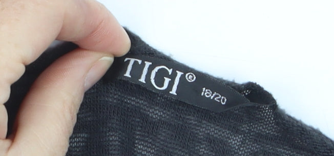 TIGI Women Black Plus Size 18 Open Front Tie Cardigan