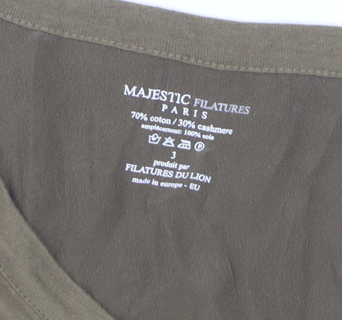 Majestic Filatures Women's Green Cotton Cashmere V-Neck Cardigan M