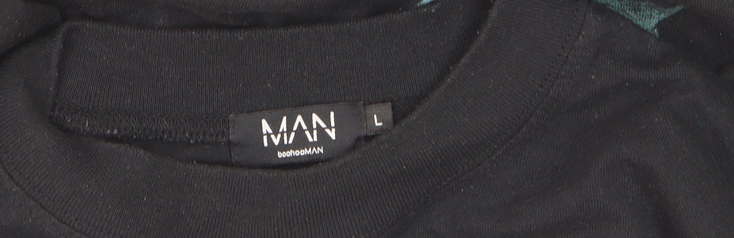 boohooMAN Men Black Graphic Bird Logo T-Shirt L Regular Fit